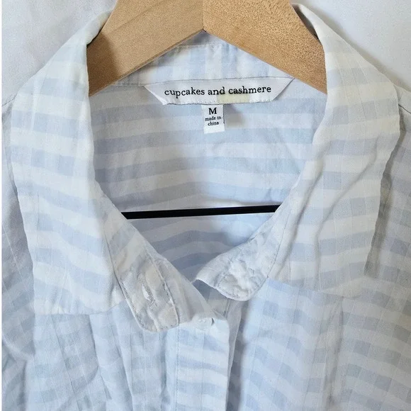 Cupcakes & Cashmere Sunnie Top Blue Gingham Tie-Hem Ruffle Sleeve M - Picture 5 of 5